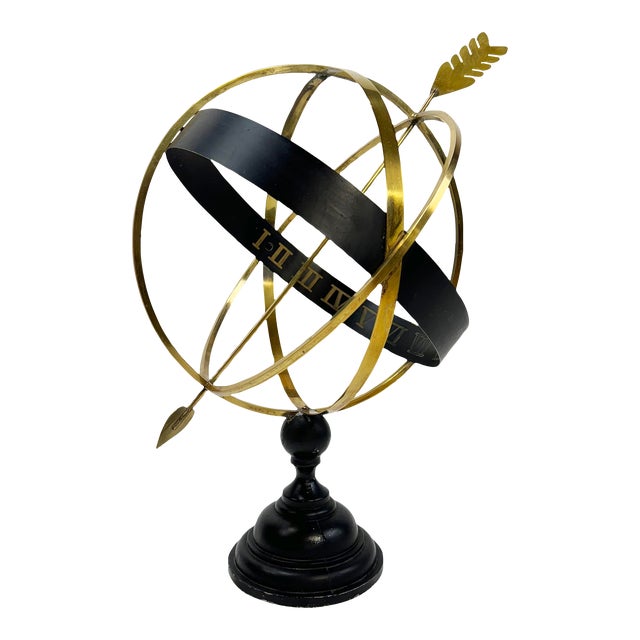 Large Vintage Brass and Black Metal Armillary For Sale