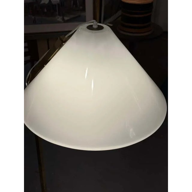 1980s Midcentury Modern Brass Floor Lamp With Plastic Shade in the Style of Nikoll For Sale - Image 5 of 8