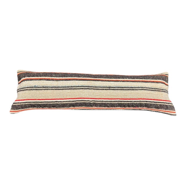 Turkish Hemp Pillow Cushion Natural Beige Black Cushion Cover 14"x40" For Sale