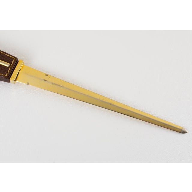 Gucci Brown Leather Desk Letter Opener with Gilded Equestrian Motif, circa 1970 For Sale - Image 12 of 14