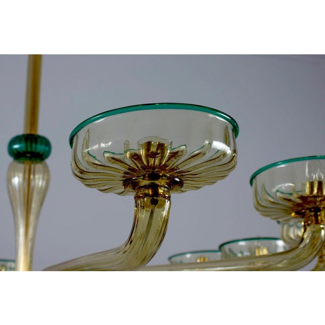 Chandelier in Amber and Emerald Hand Blown Glass attributed to Venini, 1970s For Sale - Image 4 of 14