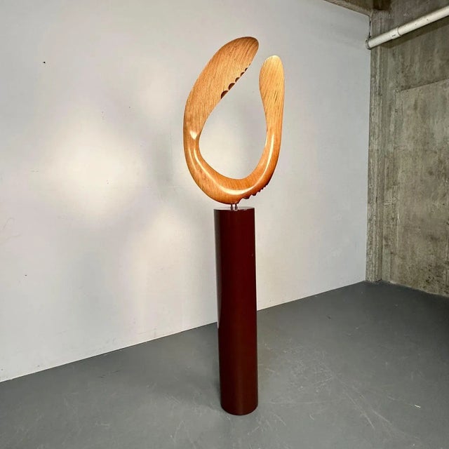 2010s Modern Boomerang Wooden Sculpture on Steel Pedestal by David Hymes, Contemporary For Sale - Image 5 of 12