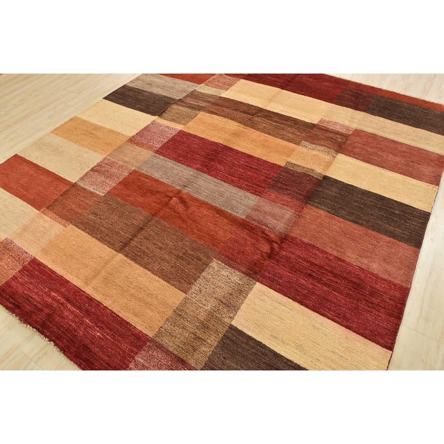 Contemporary Gabbeh Rug 8'2'' X 9'4'' Multicolor Wool Contemporary Hand-Knotted Carpet For Sale - Image 3 of 12