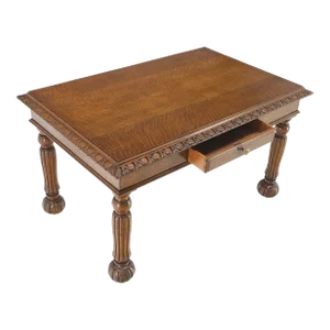 Heavy Fluted Carved Oak Legs 1 Drawer Arts & Crafts Desk Writing Table Clean