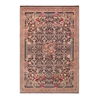 Elegant Shabby Chic 1990's Pak-Persian Black/Beige Wool Rug - 9'0'' X 13'0'' For Sale