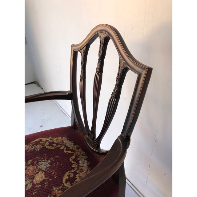 1930s Vintage Mahogany Arm Chair Needlepoint Upholstery For Sale - Image 5 of 11