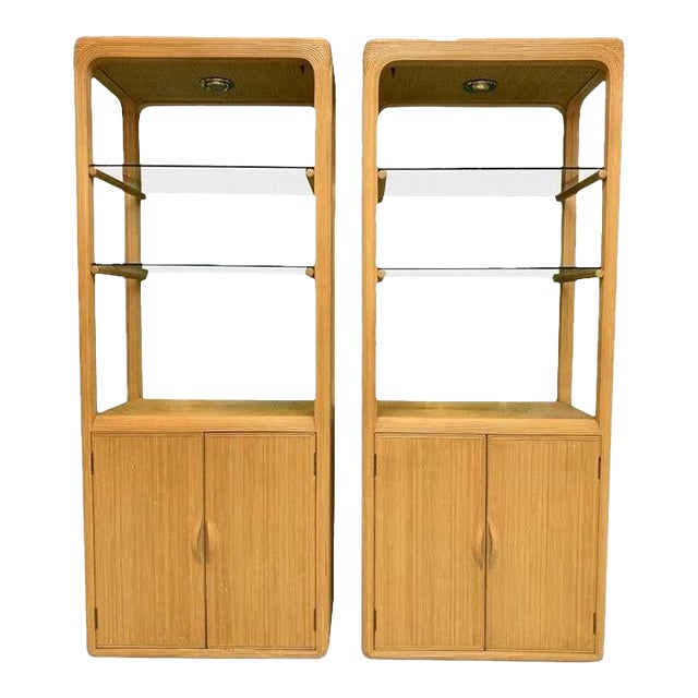 1970s Matched Pair of Pencil Reed Etageres in the Style of Gabriella Crespi For Sale