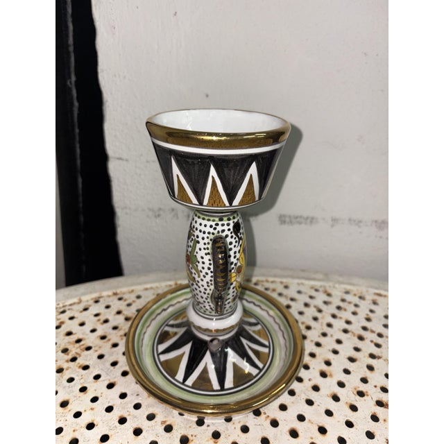 Candle holder with lamp predisposition in vintage ceramic, ceramics by Fratelli Mennella 84, height 20 cm, circumference...