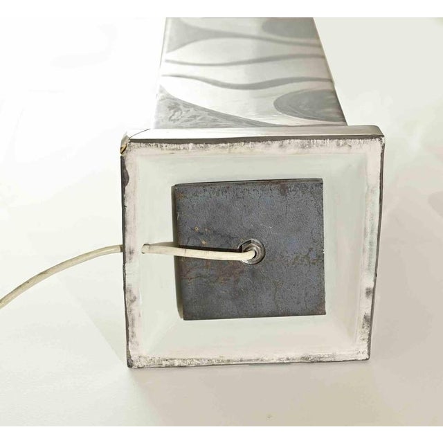 1970s Mid-Century Table Lamp with Hand-Painted Cylindrical Shade, Italy, 1970s For Sale - Image 5 of 9