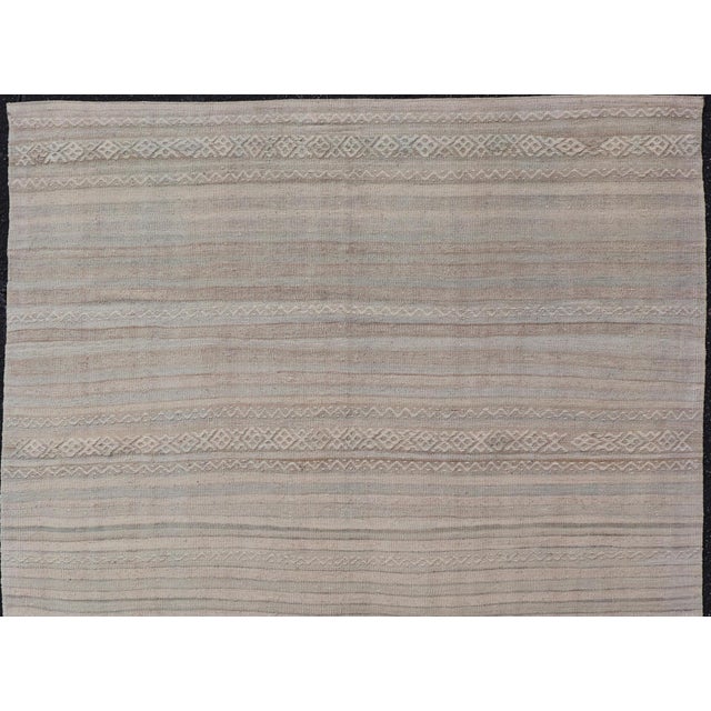 Traditional Textured Horizontal Stripe Design Turkish Vintage Kilim Rug in Soft Pastels For Sale - Image 3 of 11