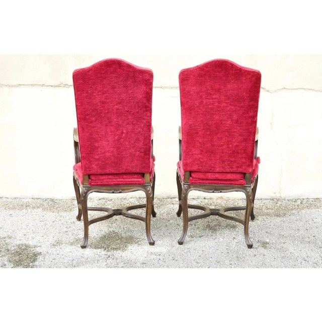 Vintage Italian Regency Style Carved Walnut Red Fabric Dining Chairs - Set of 6 For Sale - Image 11 of 12