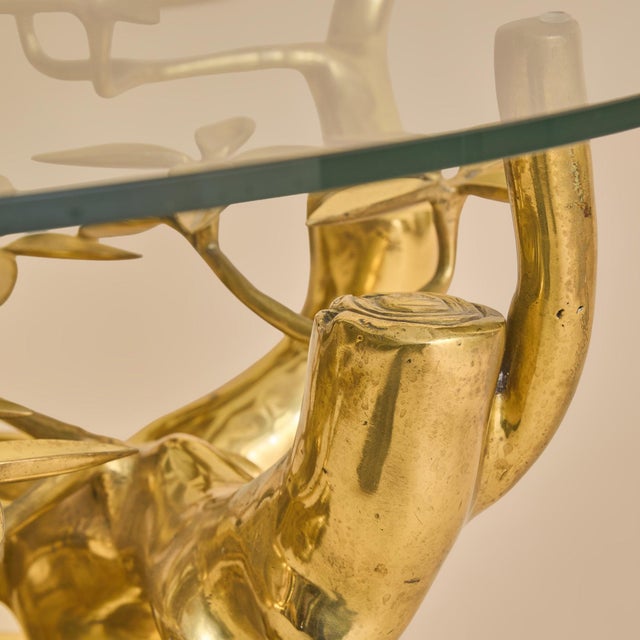 Metal Belgian Brass Bonsai Round Glass Top Coffee Table by Willy Daro No. 01, 1970s For Sale - Image 7 of 12