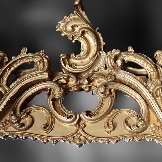 Monumental French Louis XIV Giltwood Scroll & Foliate Form Mantle Mirror C1890 For Sale - Image 6 of 10