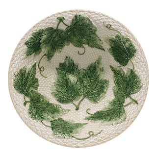 Vintage 1940s Italian Porcelain Basket Weave Grape Leaves Serving Dish For Sale