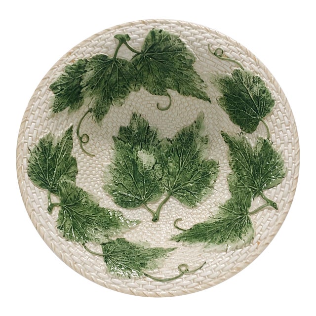 Vintage 1940s Italian Porcelain Basket Weave Grape Leaves Serving Dish For Sale