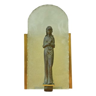 Swedish Modern Virgin Mary Wall Lamp in Brass and Frosted Glass, 1930s For Sale