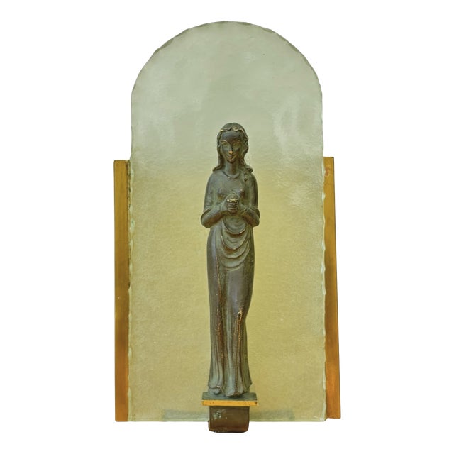 Swedish Modern Virgin Mary Wall Lamp in Brass and Frosted Glass, 1930s For Sale