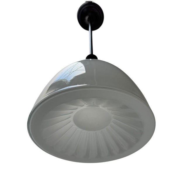 Metal Art Nouveau Pendant Lamp with Ultra Milk Glass Shade, 1900s For Sale - Image 7 of 9