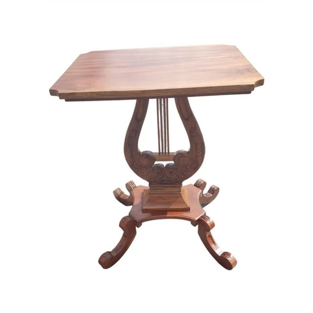 American Empire Mahogany Rectangular Lyre Base Side Table, C 1940s For Sale - Image 10 of 10