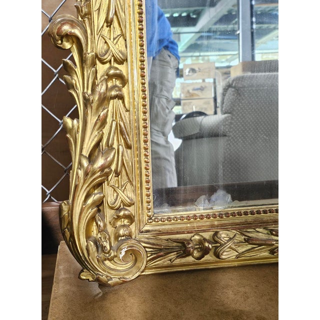 Wood 19th Century Louis XVI Style Handcrafted Giltwood Foliate Decorated Large Mirror For Sale - Image 7 of 11