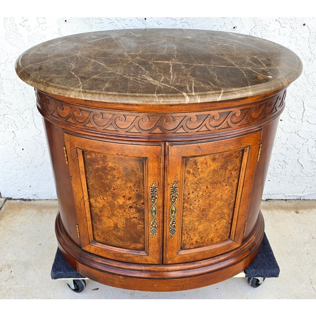 Henredon Style Mahogany & Marble Drum Center Side Bedside Table For Sale - Image 13 of 13