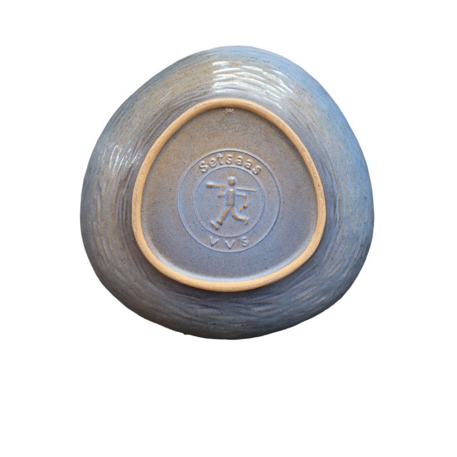 This lovely 1960's blue gray matte glazed, organic pattern, decorative bowl would be a great accessory for a Mid-century...