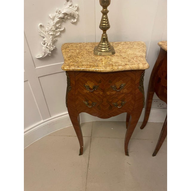 Wood Antique Louis XV French Marquetry Bedside Cabinets, 1880s, Set of 2 For Sale - Image 7 of 16