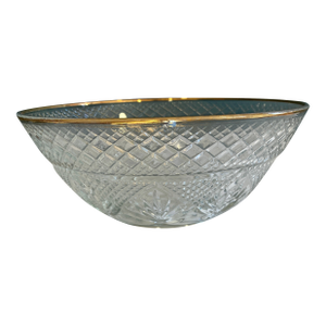 Mid 20th Century Luminarc Diamond-Cut Crystal Serving Bowl With 18k Gold Rim