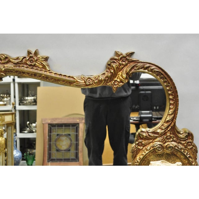 Vintage French Rococo Large Gold Wall Mirror With Bisque Figural Lovers Plaques For Sale In Philadelphia - Image 6 of 12