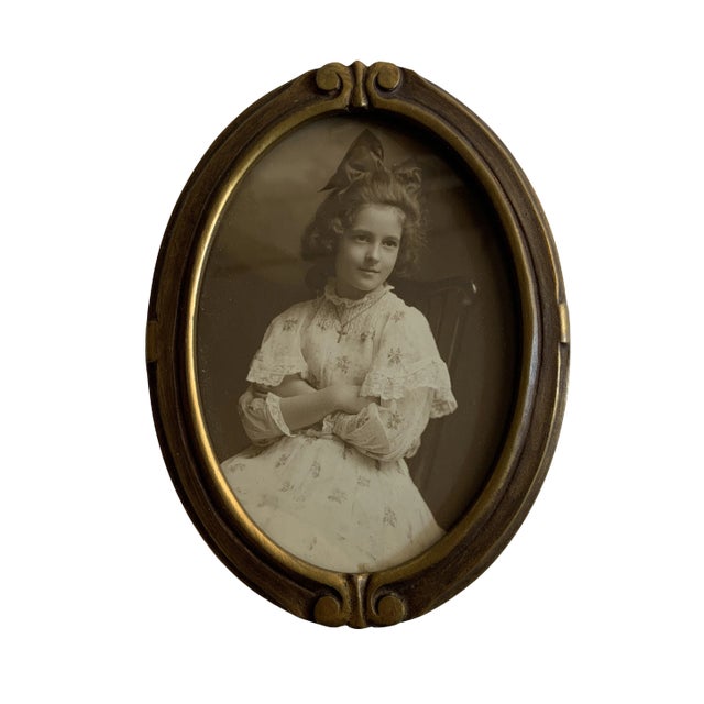 1960s Girl With Hair Bow in Art Deco Style Frame For Sale