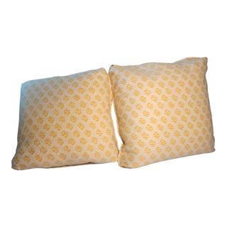 Pair of Yellow and Cream Fortuny Down-Filled Pillows For Sale
