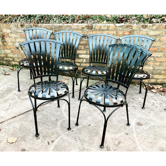 1950s Attributed to Francois Carre Petite Fan Back Garden Chairs - Group of 6 For Sale In Atlanta - Image 6 of 7