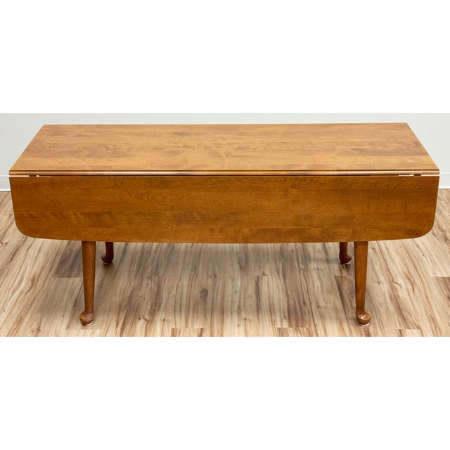 Rustic Vintage Solid Wood Ethan Allen Drop Leaf Harvest Table For Sale - Image 3 of 16