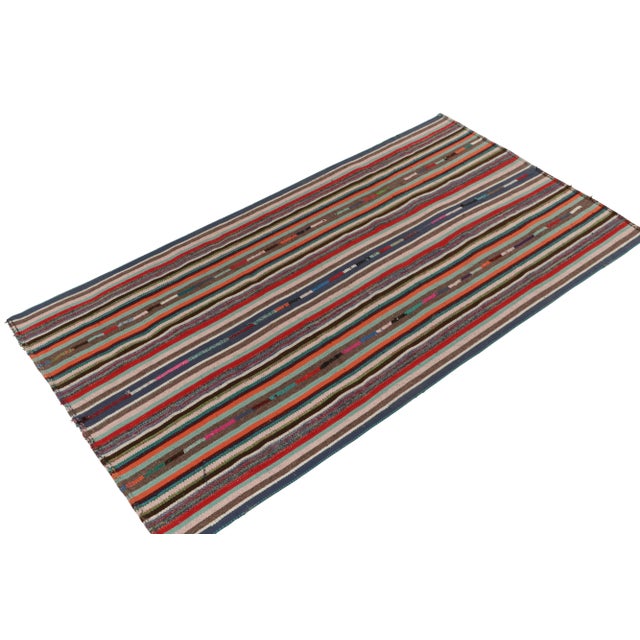 Traditional 1950s Vintage Chaput Kilim Rug in Polychromatic Stripe Patterns, Multicolor For Sale - Image 3 of 7