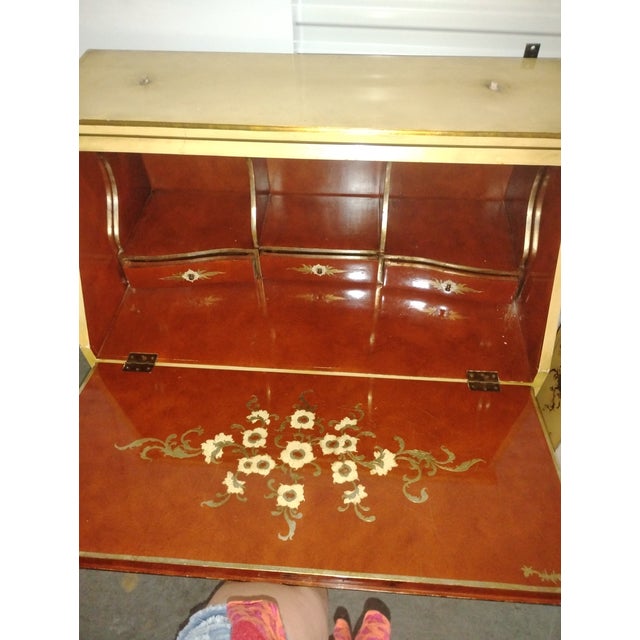 Vintage Mid-Century Spanish Chinoiserie Secretary Desk - Hand-Painted 2-Piece Cabinet For Sale - Image 15 of 17