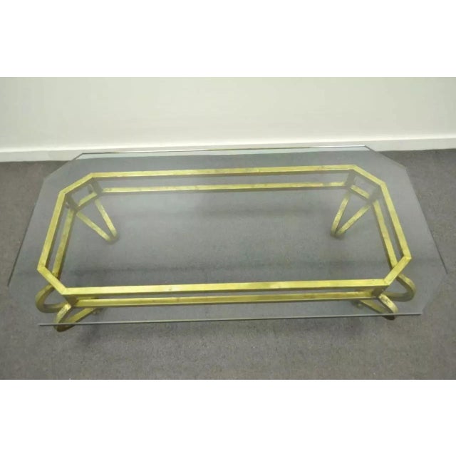 Metal Vintage Arturo Pani Style Hollywood Regency Gold Gilt Iron & Glass Coffee Table For Sale - Image 7 of 10