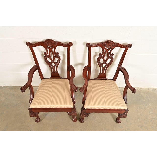 1980s Baker Furniture Chippendale Carved Mahogany Armchairs, Pair For Sale - Image 5 of 15