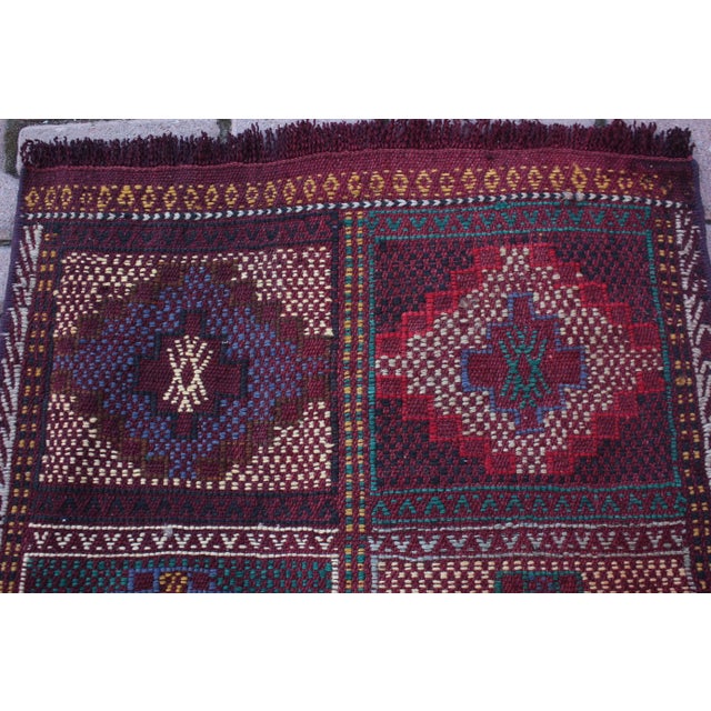 1970s Tribal Burgundy Geometric Oushak Cecim Rug For Sale - Image 9 of 13