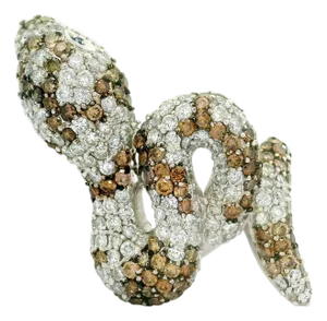 Diamond 18k White Gold Snake Ring, Size 7