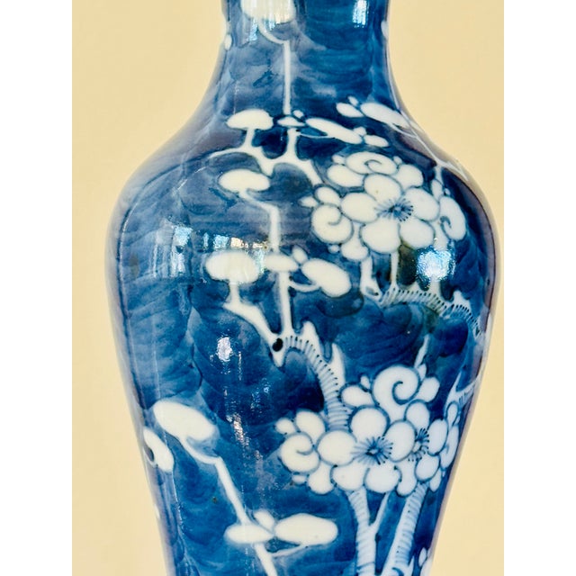Blue Mid 19th Century Qing Dynasty Blue and White Porcelain Prunus Vase For Sale - Image 8 of 14