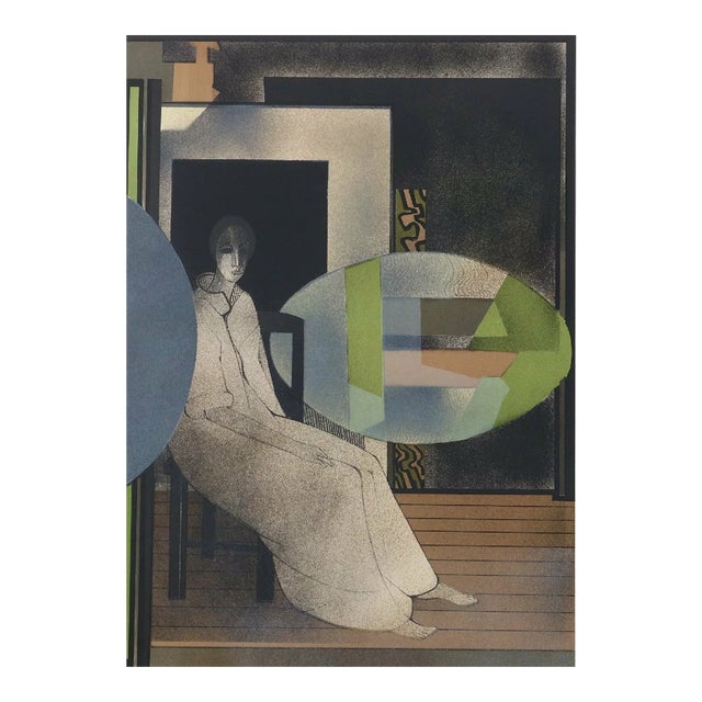 Minaux Original Lithograph 1978 Woman Sitting in a Chair Signed & Numbered For Sale