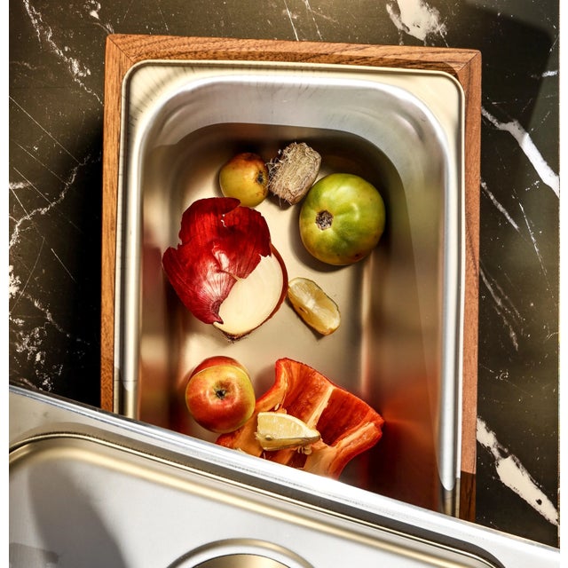 Alabama Sawyer Countertop Compost Bin - Noaway© in Walnut Wood and Stainless Steel Success For Sale - Image 4 of 8
