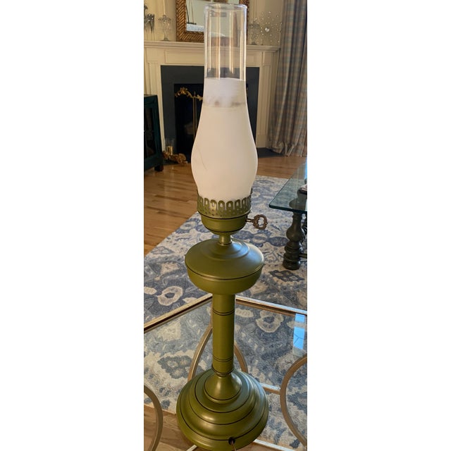 1900s Avocado Tole Table Lamp With Glass Chimney For Sale In New York - Image 6 of 8