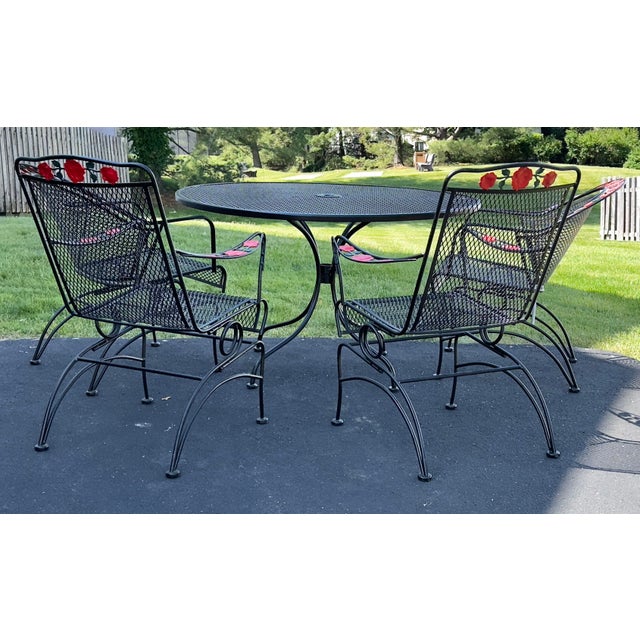 Wrought Iron Patio Table & 4 Chairs, Styled After Woodward, Made by Sam