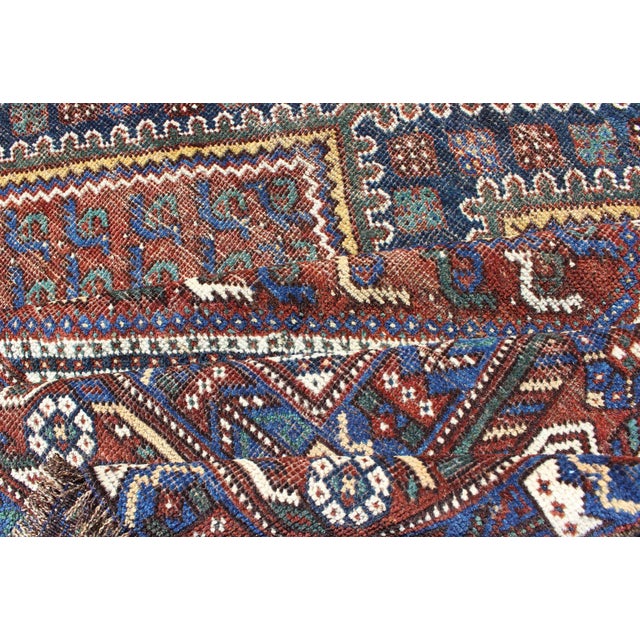 Tri-Medallion Antique Afshar Rug in Colorful Tones Brown and Gray Blue 5'0 X 6'1 For Sale - Image 11 of 12