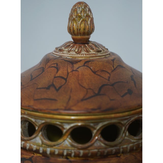 Paint 1990s Pair Chinese Style Lidded Decorative Urns For Sale - Image 7 of 15