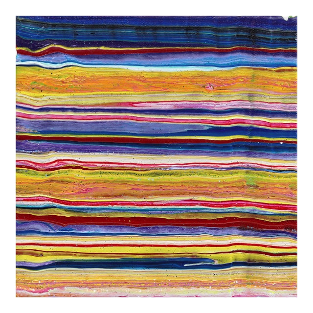 City and Color - Original Colorful Lines Abstract Acrylic Paint Artwork on Canvas by Armen Ges For Sale