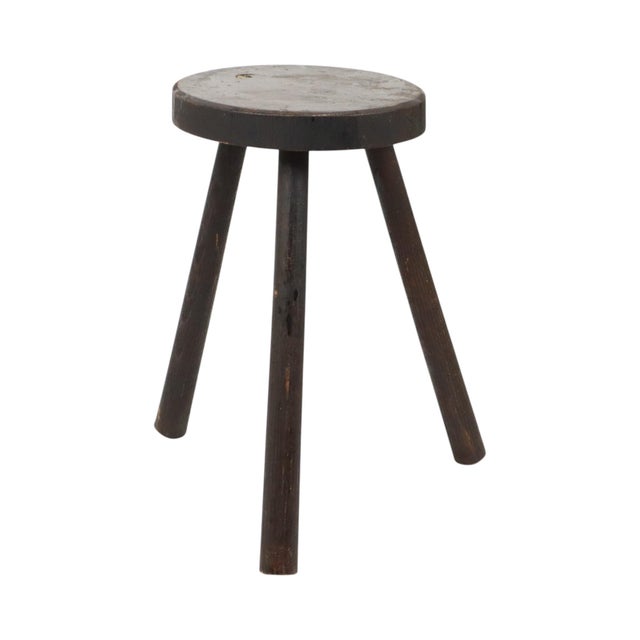 Vintage Rustic Three-Legged Stool in Stained Wood For Sale - Image 6 of 15