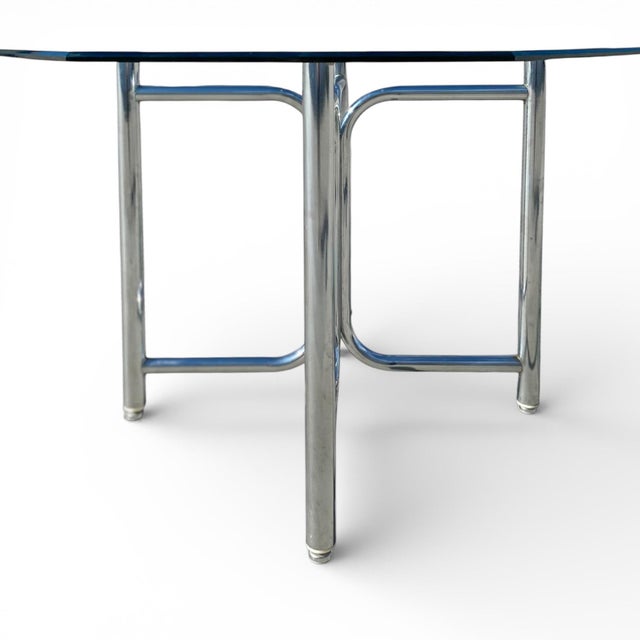 Vintage Chromcraft Chrome and Woven Five-Piece Dining Set, Mid-Century Modern, Mid-Century, Coastal, Glass For Sale - Image 12 of 18