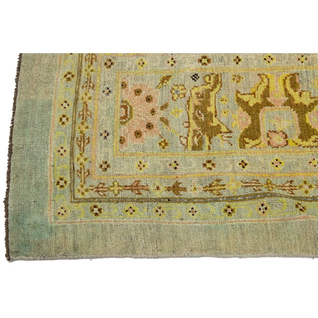 Mid-Century Modern Style Blue Handmade Floral Motif Wool Runner For Sale - Image 4 of 8